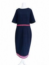 Boden Kaia Ottoman Dress Size 12 Long NWT Navy Blue Stripe Trim Midi Sheath