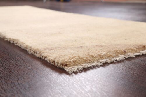 Modern Solid Ivory Gabbeh Hand-Knotted Runner Rug Wool Oriental Carpet 2x6 ft - Picture 11 of 12