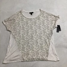 Womens AB Studio Top Floral Lace XL Short Sleeve NWT