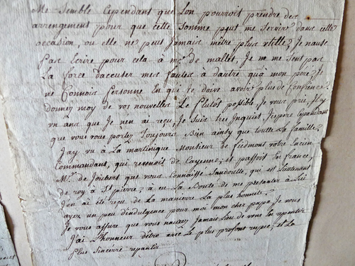 1782 lot 2 lettres de rené Potier de Pommeroy franco canadien à son pere - Picture 4 of 5