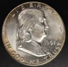 1951 FRANKLIN HALF DOLLAR BU TONED! FROM AN ORIGINAL COLLECTION-LOT AA-4698