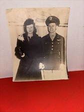 Vintage Military Photo of Woman W/Man In WWII Uniform 8 X 10 -Estate Find
