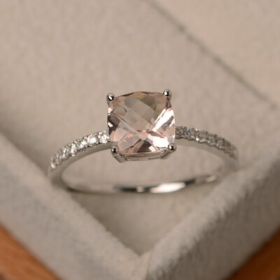 1.55 Ct Real Natural Morganite Diamond Anniversary Ring 14K Solid White Gold