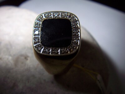 edler Art Deco 585er Gelb-gold Onyx Brilliant Ring ausgefallene schlichte Form