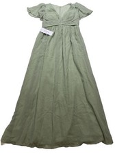 AZAZIE VERNA A-LINE RUCHED CHIFFON LONG DRESS DUSTY SAGE BUST 36" / HIPS 33"