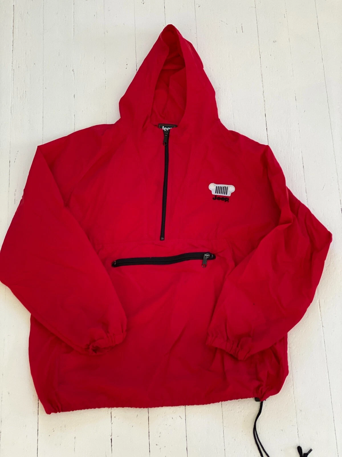 Jeep Red Pullover Windbreaker Hooded Thin Nylon Packable Jacket Large