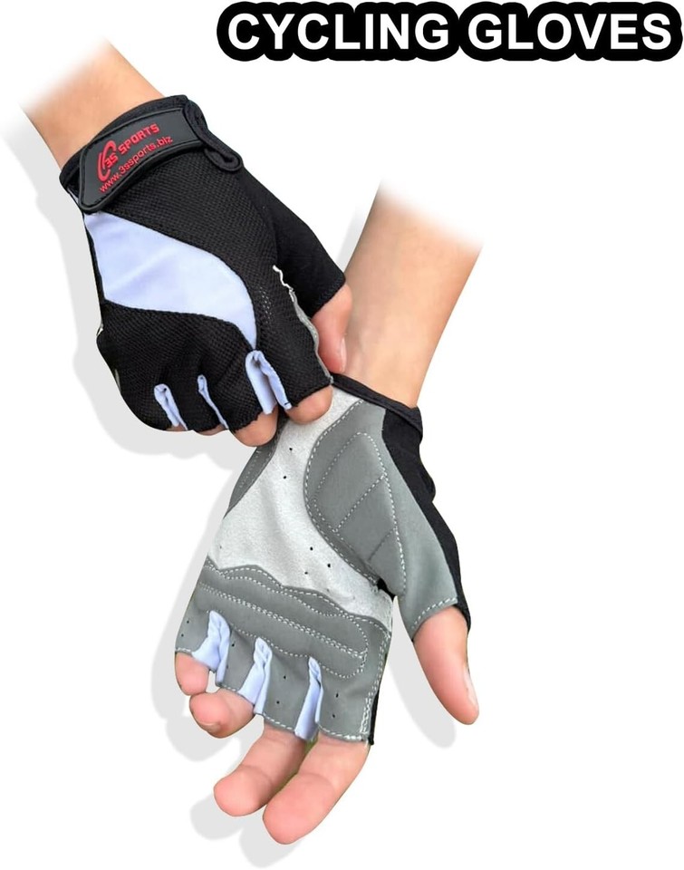 Men's Cycling Gloves Half Finger With Gel Padding - Grey, Lightweight, For MTB/Road/XC Biking