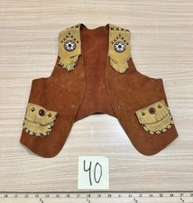 Vintage 1960s Leather Fringe Rhinestone Studded Vest Western Cowboy YOUTH Size