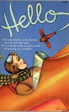 Aviation Postcard Pretty Woman Aviator Airplane  Sky Writing CT Flying Comics