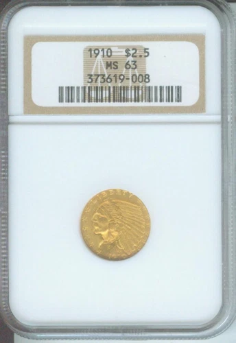 1910 $2.5 INDIAN PHILADELPHIA Quarter Eagle NGC MS63 Better Date OLDER HOLDER !!