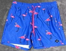 Sperry Pink Flamingo Blue Swimming Trunks Shorts Lined Pockets Men's Size M