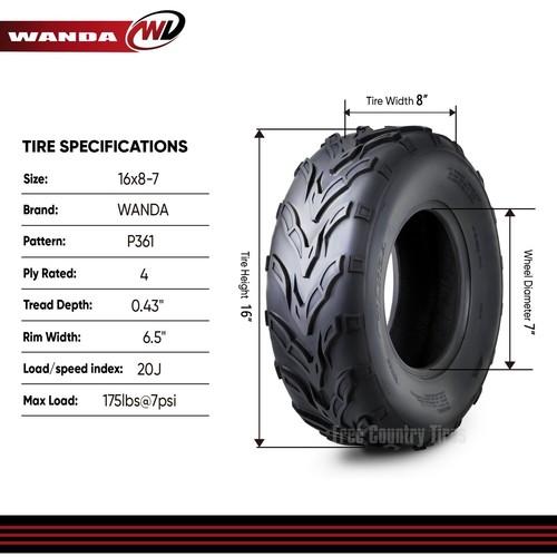 SET 2 WANDA ATV GO KART TIRES 16x8-7 16X8X7 4PR - Picture 5 of 7