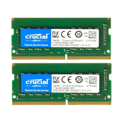 Crucial 8GB (2X4GB) DDR4 2666MHz PC4-21300 Laptop SODIMM Memory