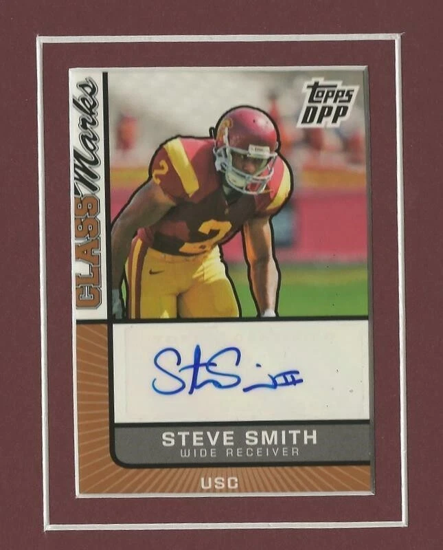 Tarjeta de novato firmada por Steve Smith y foto enmarcada 11x17 exhibición TOPPS USC Eagles Foto 2 de 2