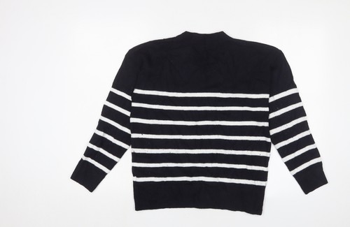 Marks and Spencer Womens Blue V-Neck Striped Acrylic Pullover Jumper Size S - Picture 2 of 10