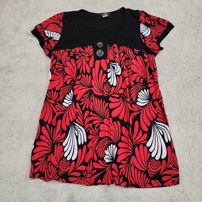 ing Collection cap sleeve Top floral print Scoop Neck Red Medium