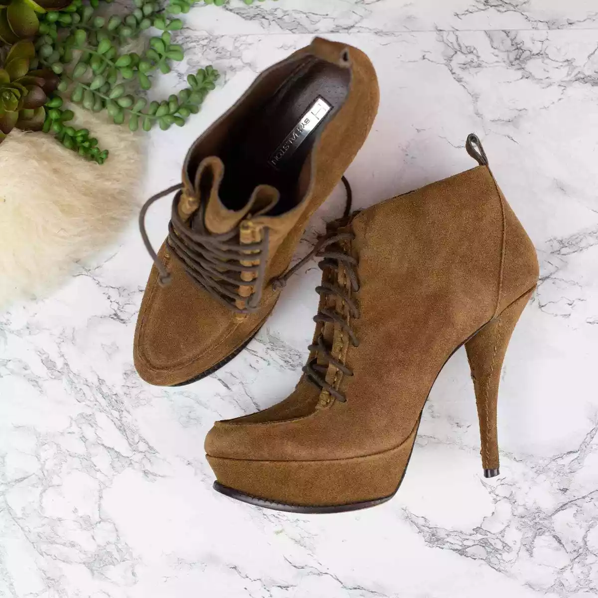 H by Halston Brown Moccasin Boots Stiletto 9.5 eBay