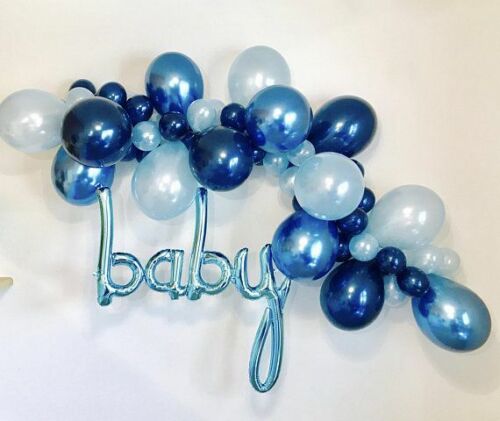 1 Pastel Blue "Baby Boy" Foil Balloon Hand Writing Style Baby Shower Decorations - Picture 5 of 9