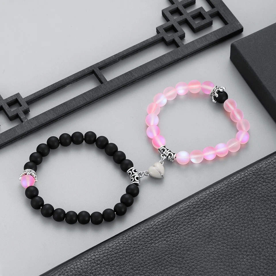 2 Piezas Pulseras Brillan en la Oscuridad Amante con Corona Corazón Pareja Brazalete Bff Pulseras Foto 4 de 4