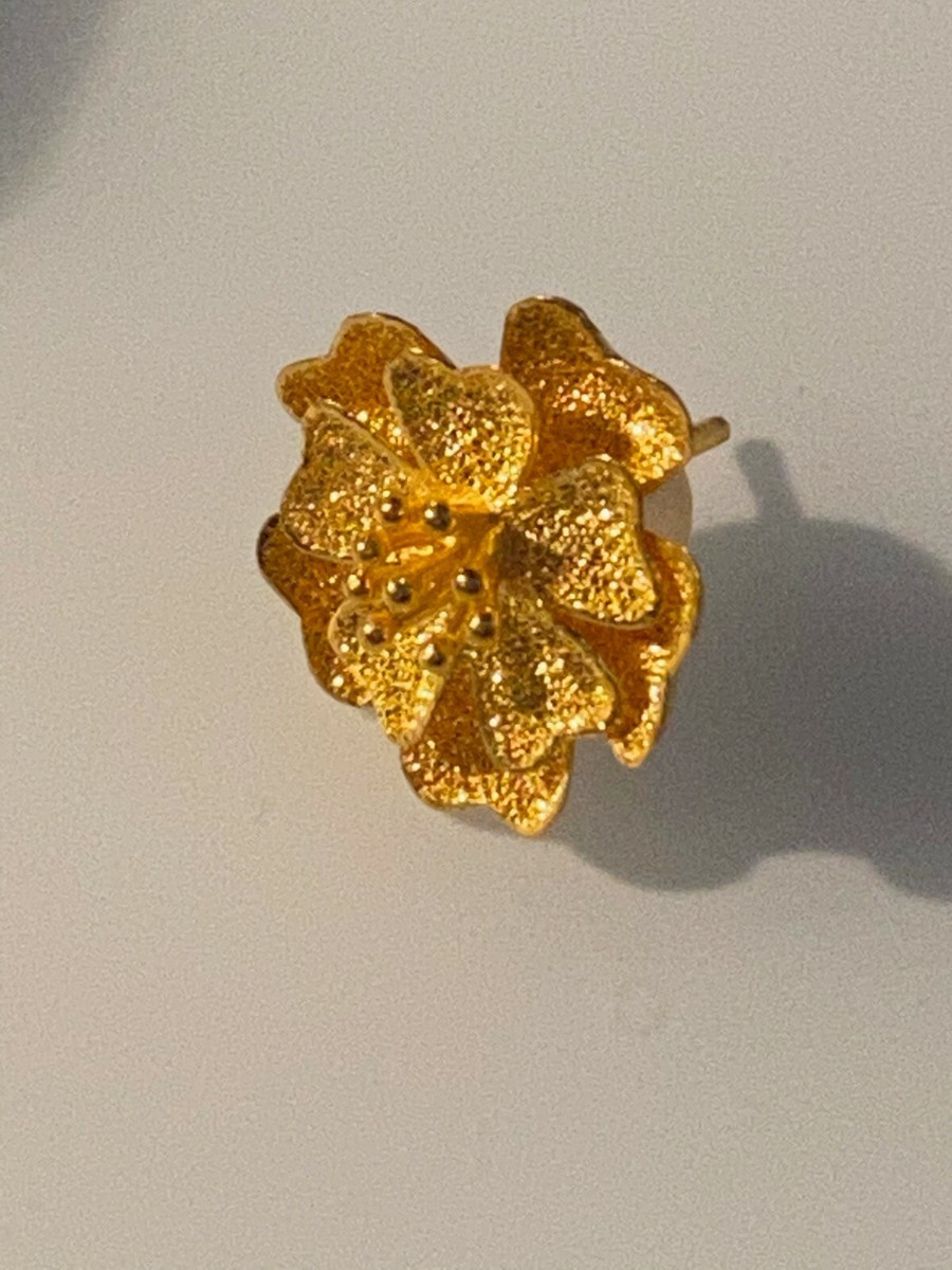 24K Yellow Gold Big flower Stud Earrings, 6.3Grams | eBay