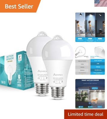 Super Bright 13W Motion Sensor LED Bulbs - 2 Pack for Indoor & Outdoor Use