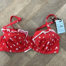 Pour Moi Sunset Beach Lightly Padded Underwired Bikini Top Red & White 32D