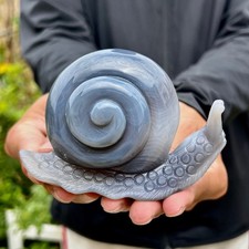 330G  Natural Agate Hand Carved Snail Crystal Healing Stone Decor With Stand