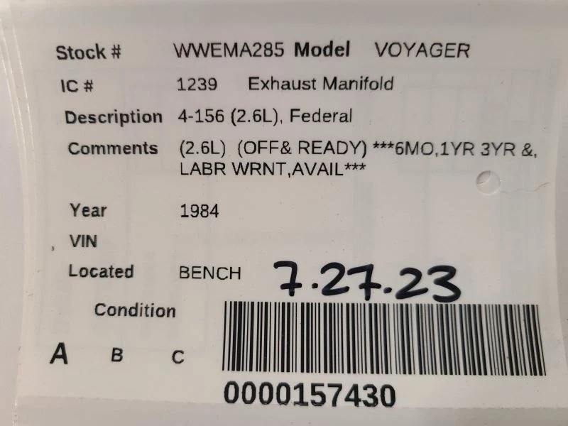 Colector de escape 4-156 2,6 L compatible con 84-85 ARIES 1748725 Foto 3 de 3