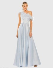 Mac Duggal Size 6 Blue 11684 One Shoulder A-Line Maxi Gown Feather Prom Dress