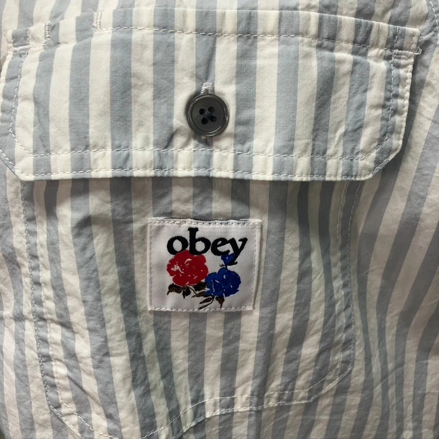Camisa utilitária listrada Obey Serena feminina média algodão casual verão preppy - Imagem 4 de 4