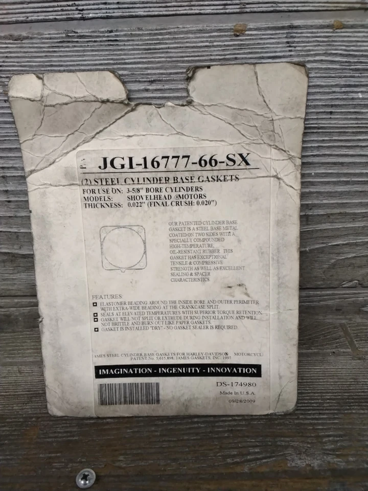 Harley Davidson James 3 5/8th Big Bore.020 Metal Base Gasket Set Jgi-16777-66-sx - Image 4 of 4