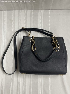 Michael Kors Black Saffiano Leather Cynthia Satchel Crossbody Bag Gold HW COA