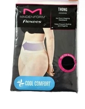 Maidenform Flexees Shapes Thong Women's Size Large Black Solid Cool Comfort New
