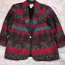 Vintage Coldwater Creek Jacket Womens L Petite Aztec Soft Preppy Comfort Casual