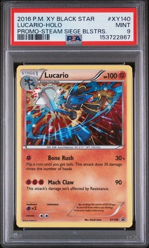 2016 POKEMON XY BLACK STAR PROMO STEAM SIEGE BLISTERS #XY140 LUCARIO-HOLO PSA 9
