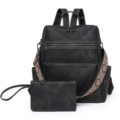 Fashion Waterproof Anti-Theft PU Leather Backpack Purse for Women with Clutch