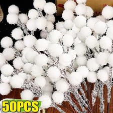   50pcs Snow Berry Branches White Artificial Xmas Wreath Tree Decor