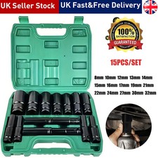 15Pcs 1/2" Drive Deep Impact Sockets Set Long Reach Wheel Wrench Nut Heavy Duty
