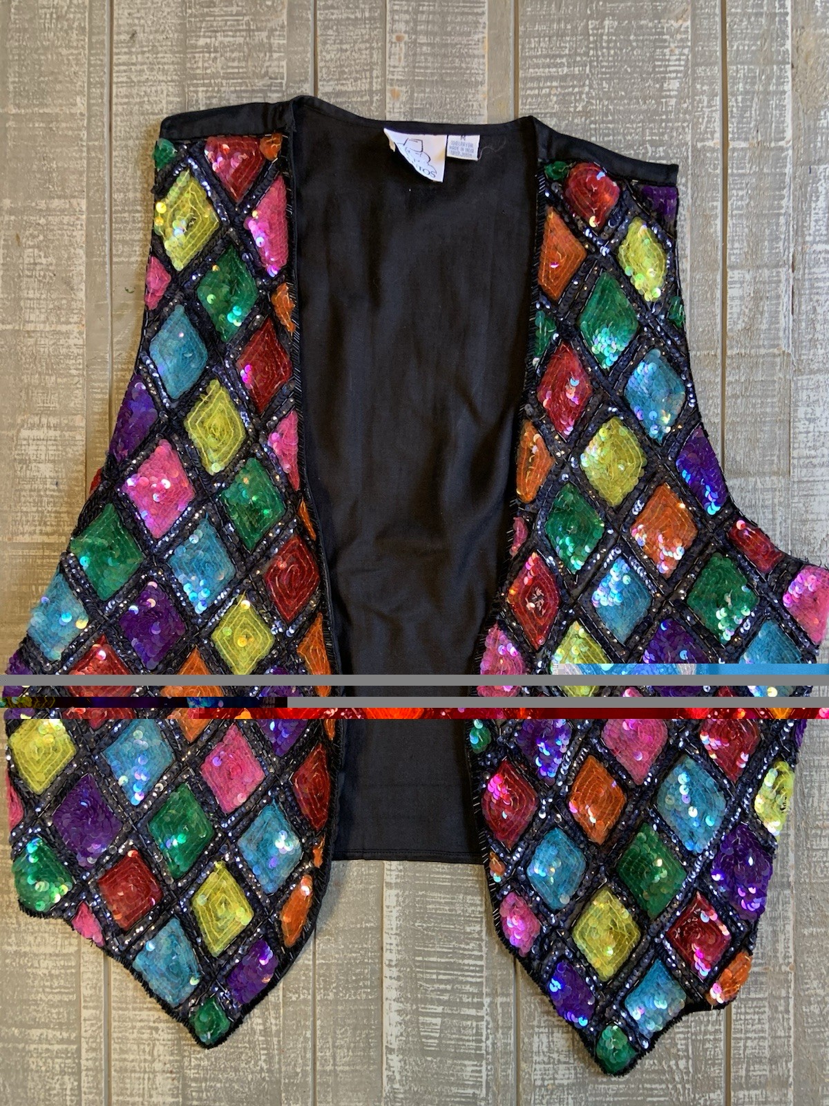 Vintage Gantos Patchwork Sequins Print Rayon Vest… - image 1
