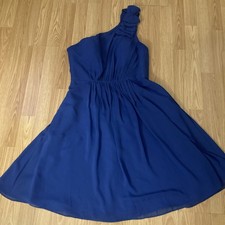 Azazie Women's Bridesmaid Dress Size 12 Colbalt Blue Chiffon Party One Shoulder