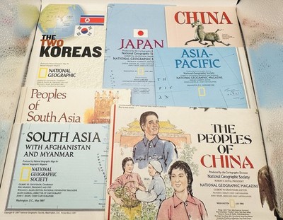 National Geographic Maps - Asia & China Mixed Lot Of 7 Paper Maps & Information
