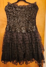 Vintage Flirtatious Divisions  Women's Black Evening Sequence And Lace Dress