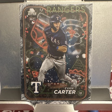 Topps 2024 Holiday Evan Carter #H141 Texas Rangers Rookie Card Grey Winter. rookie card picture