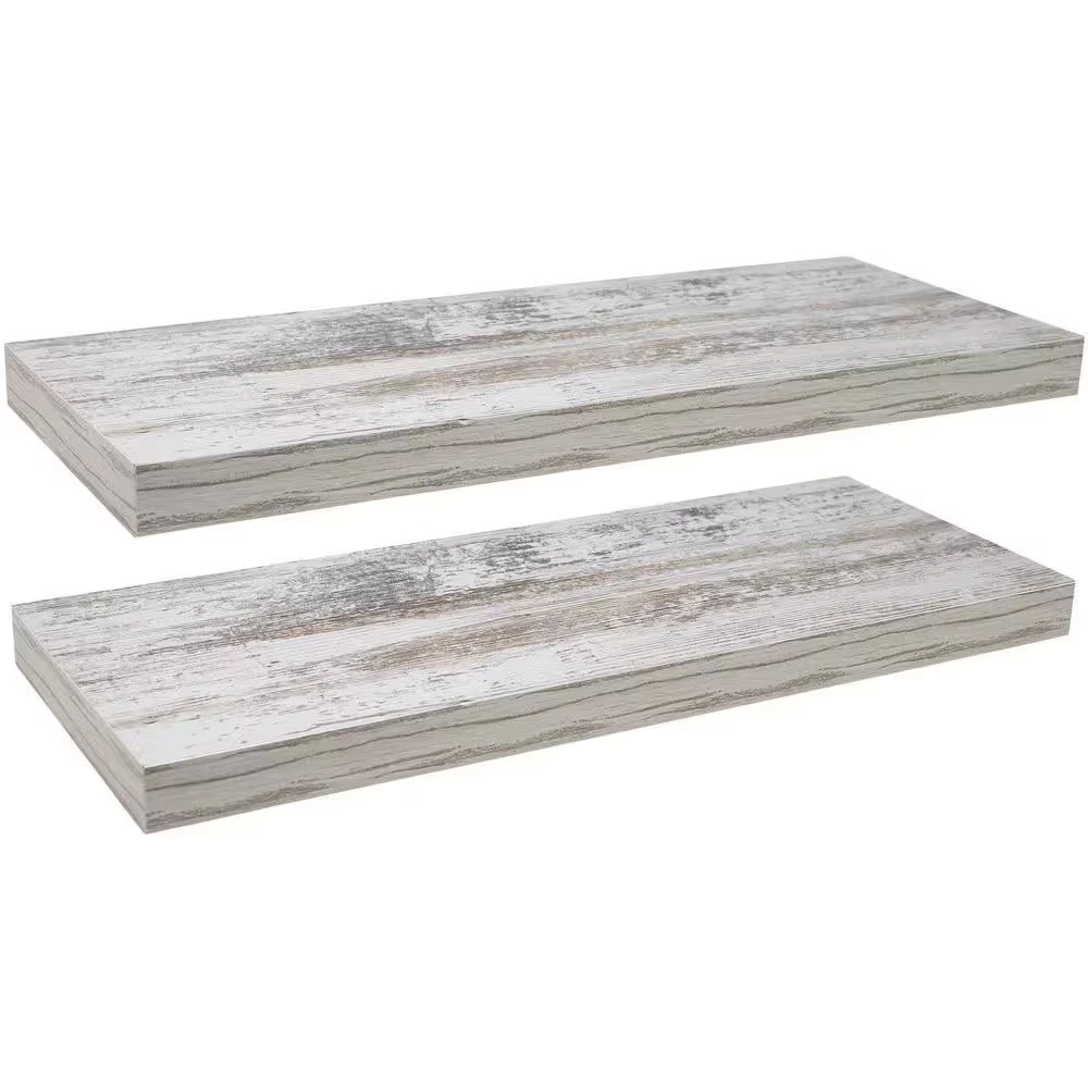 Wall Mounted Floating Shelves, 23.75 In. W X 9.25 In. D Rustic White Wood Decora