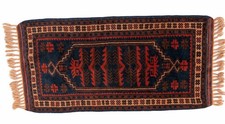 Vintage Hand Knotted Wool Tribal Rug 20x30 Geometric Prayer Style Blue Red