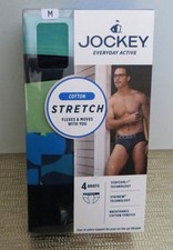Jockey Men  s Cotton Stretch Briefs 4-Pack -3 Solid/1 Pattern, Sz Med NEW/ pkg