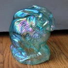 Fenton Electric Green Iridized Carnival Glass Bunny Rabbit RARE Signed