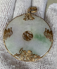 LARGE JADE 14k GOLD CHINESE disk donut PENDANT - 2 inches across — photo 3