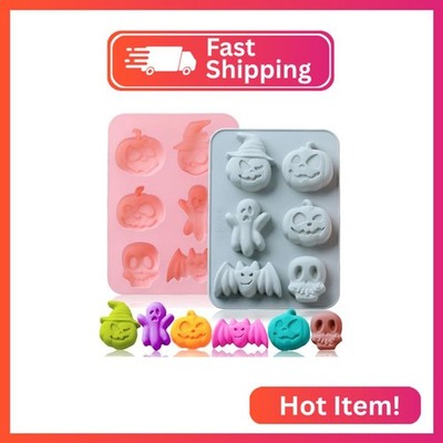 OURASHERO 2 Pack Halloween Silicone Cake Mold Pumpkin Bat Skull Ghost Shape Sili