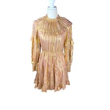 Ulla Johnson Averil Metallic Silk Ruffle Mini Dress Rose Gold Size 6